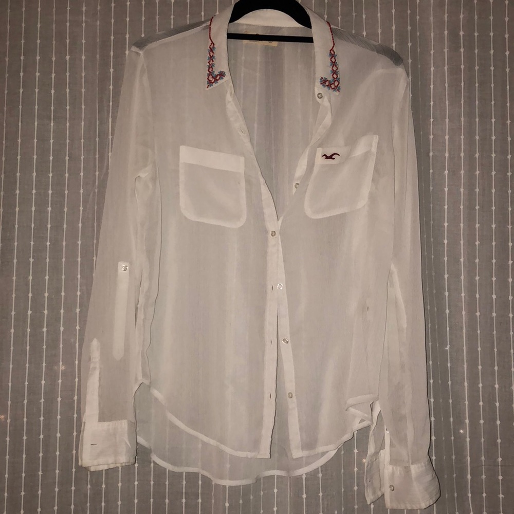 Sheer and Beaded Collar Blouse